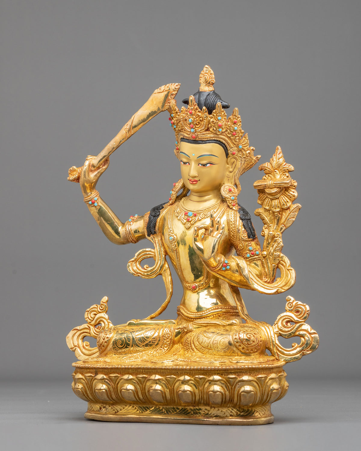 Manjushri Sculpture | Tibetan Bodhisattva Copper Figurine