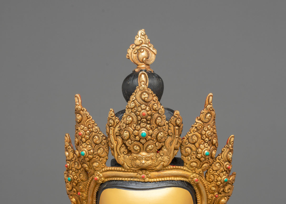 Amitayus Buddha Statue | Gemstones Adorned Golden Copper Sculpture