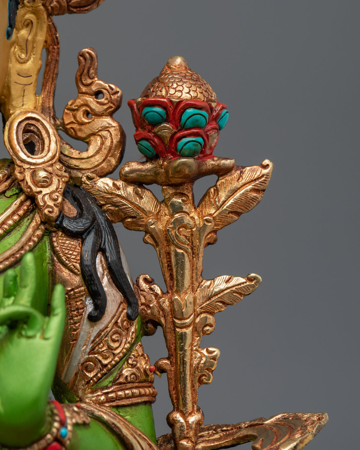 Green Tara Lotus of Liberation Statue | Gold Painted Buddhist Sculpture