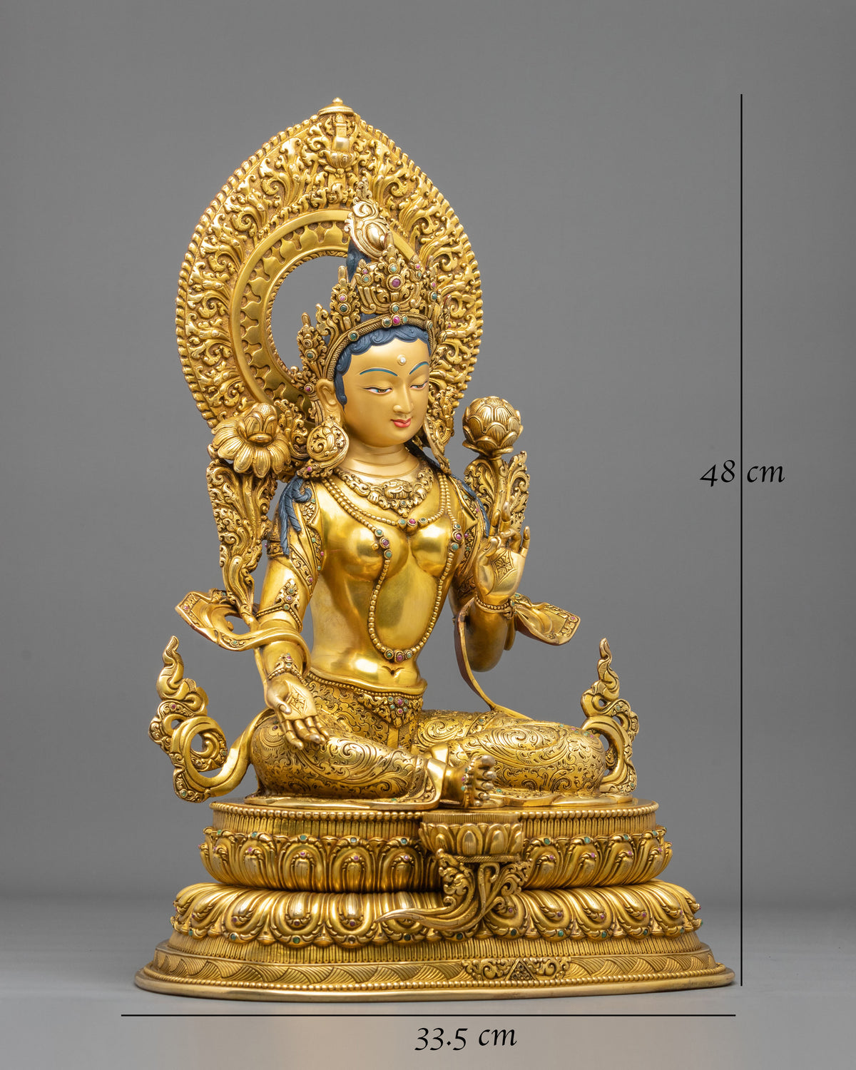 Green Tara 24K Gold-Coated Statue | Copper Form of Sacred Protection