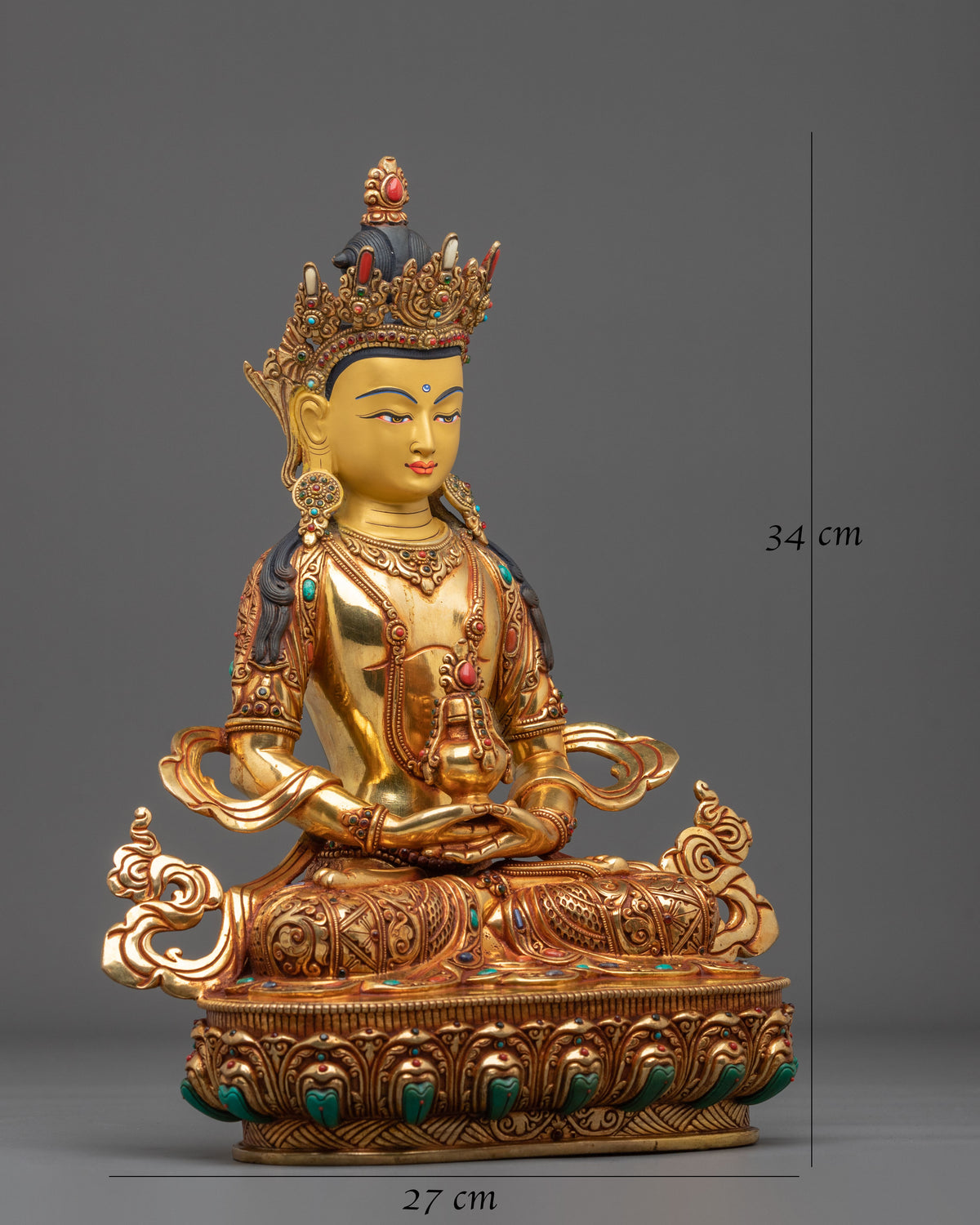 Amitayus 24k Gold Coated Sculpture | Buddha of Infinite Life and Longevity