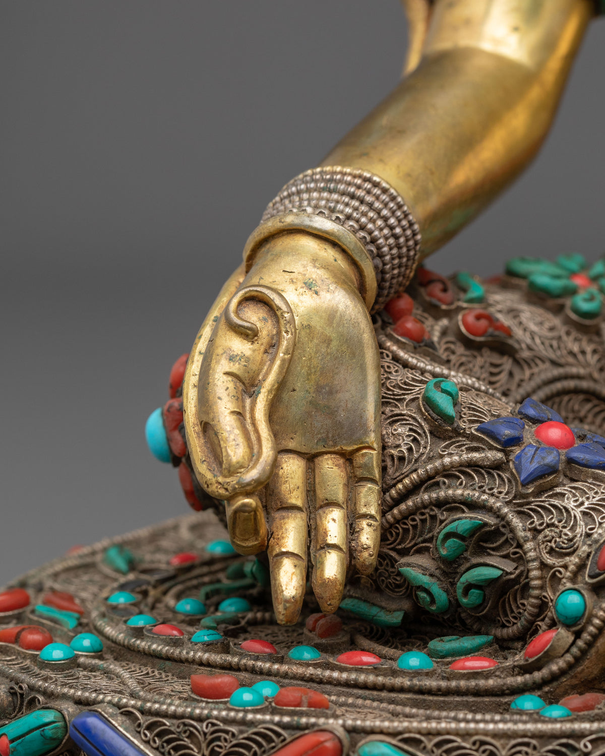 Green Tara Statue: Hand-Gilded 24K Gold & Gemstone
