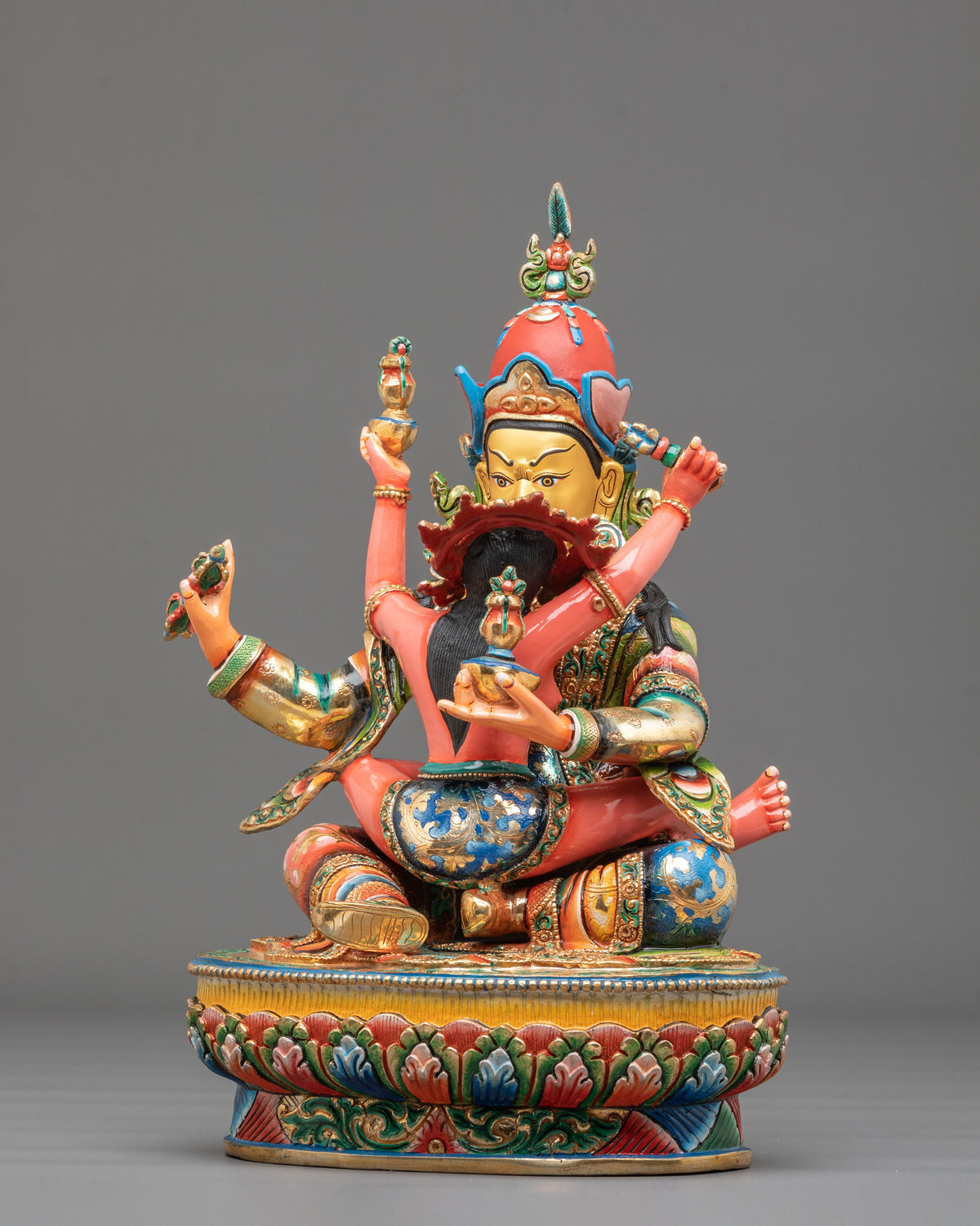 Guru Rinpoche Sculpture with Consort | Buddhist Handmade Artwork