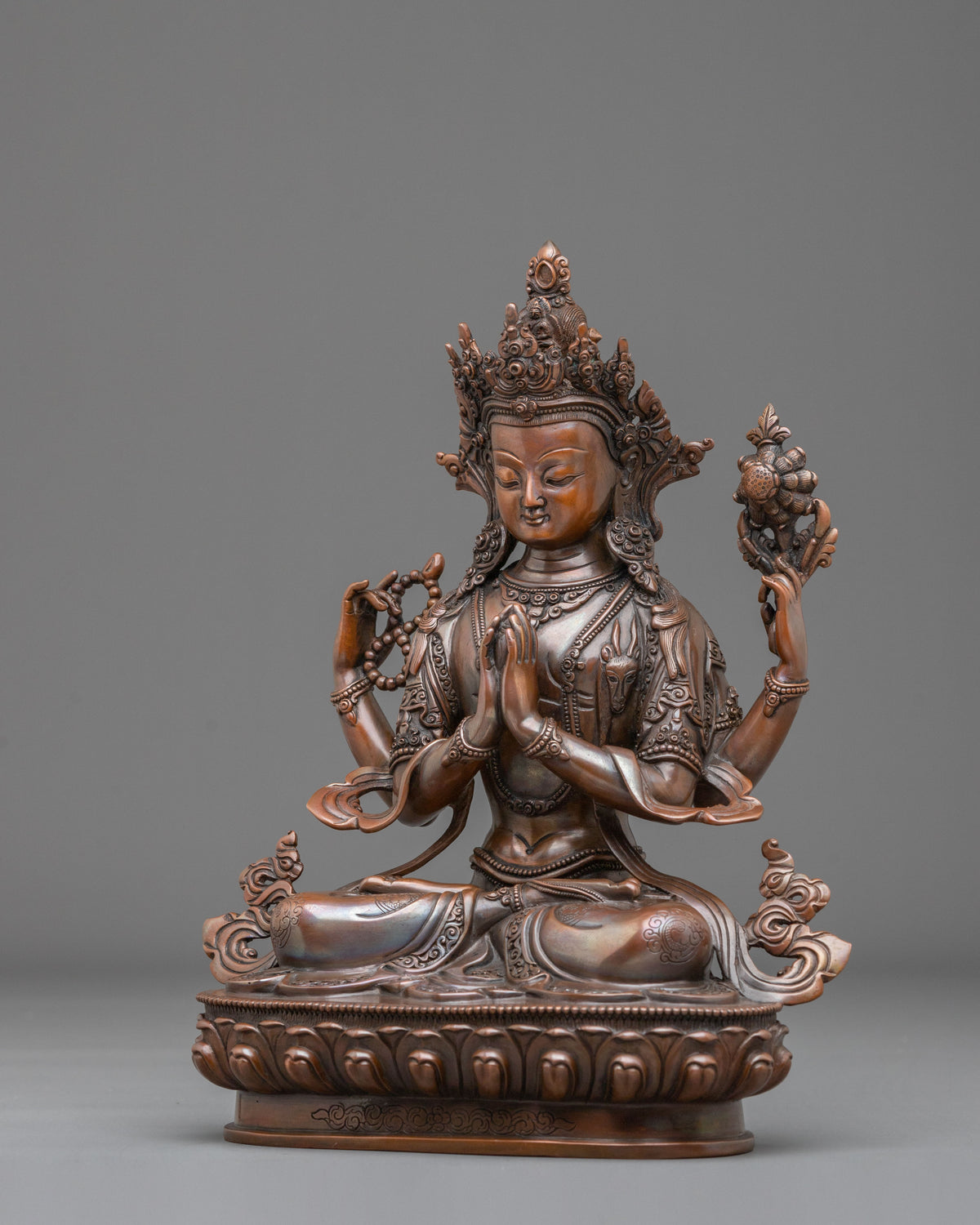 Chenrezig Handcrafted Statue in Oxidized Copper