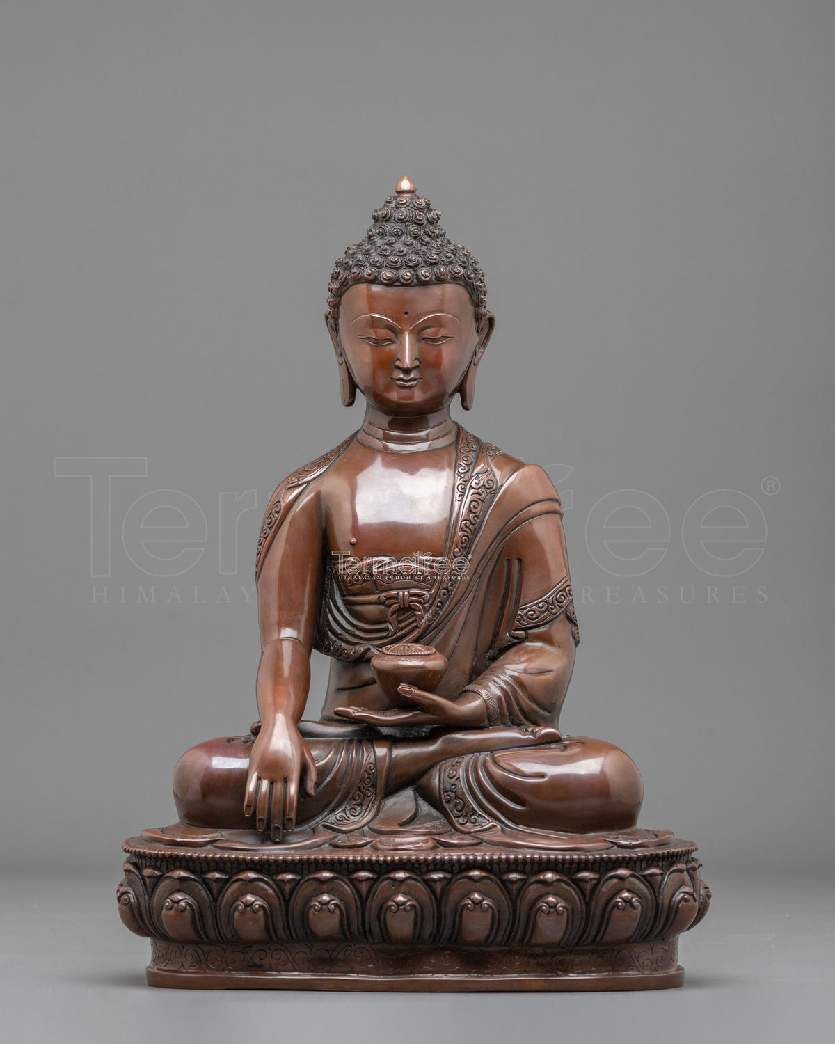 Shakyamuni Buddha Statue: Oxidized Copper Buddhist Sculpture