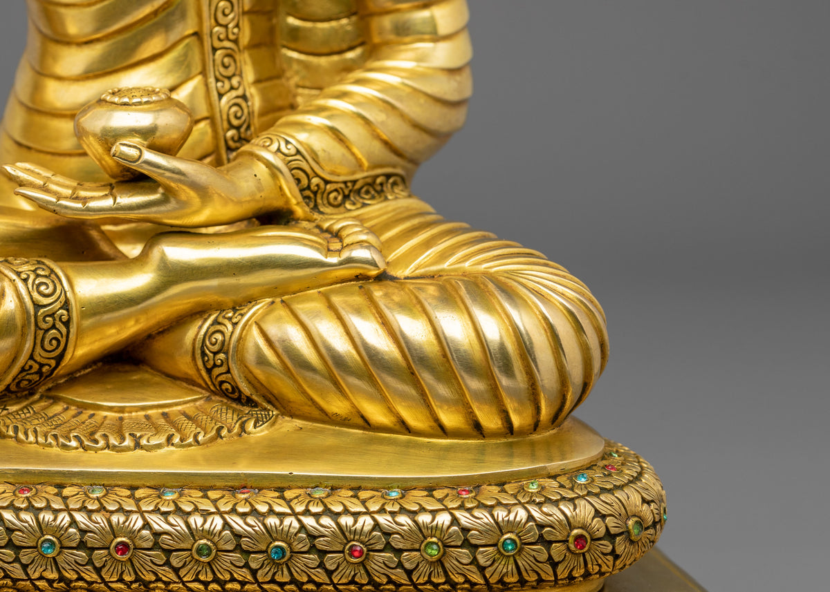 Shakyamuni Buddha 24K Gold Gilded Traditional Sculpture | Himalayan Sacred Altar Decor