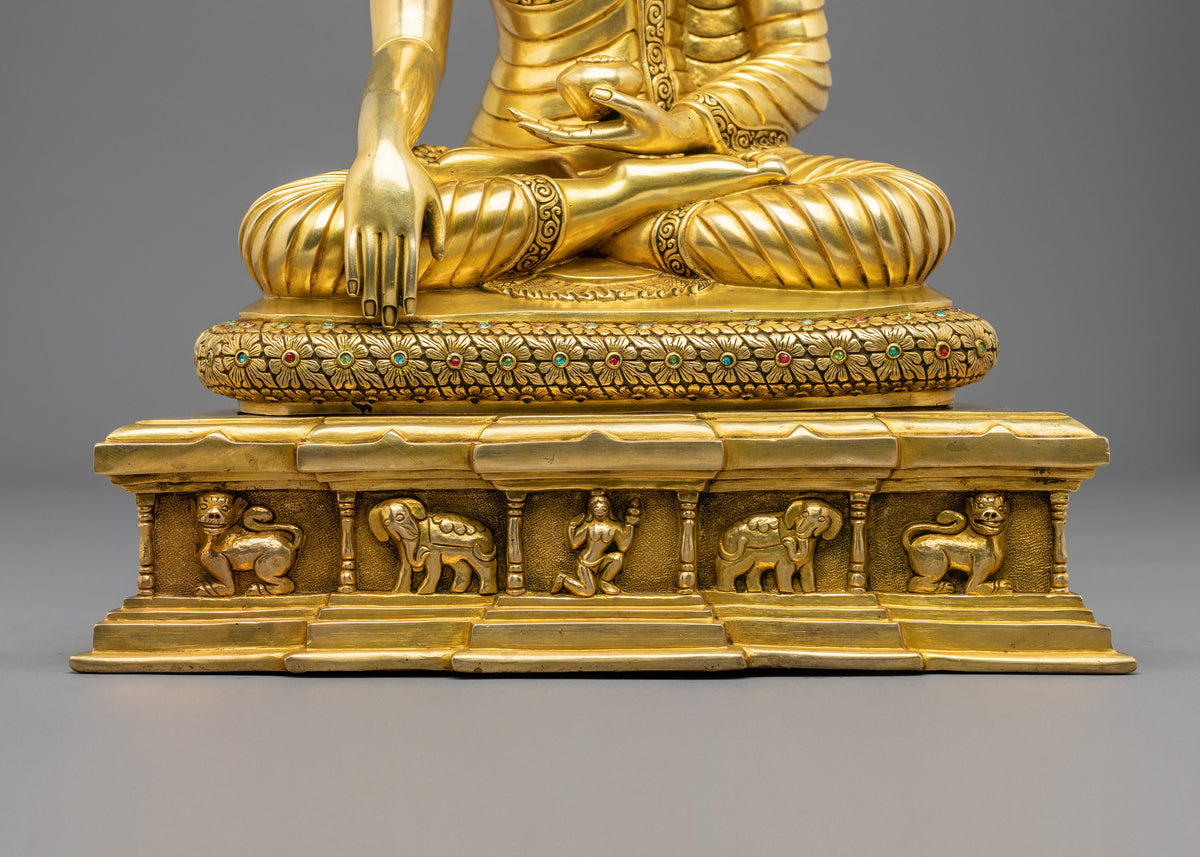 Shakyamuni Buddha 24K Gold Gilded Traditional Sculpture | Himalayan Sacred Altar Decor