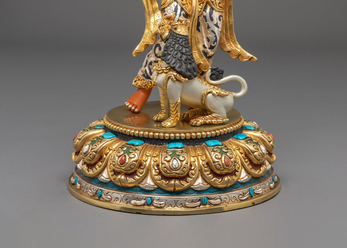 Manjushri Hand Carved Sacred Sculpture with 24K Gold Gilding