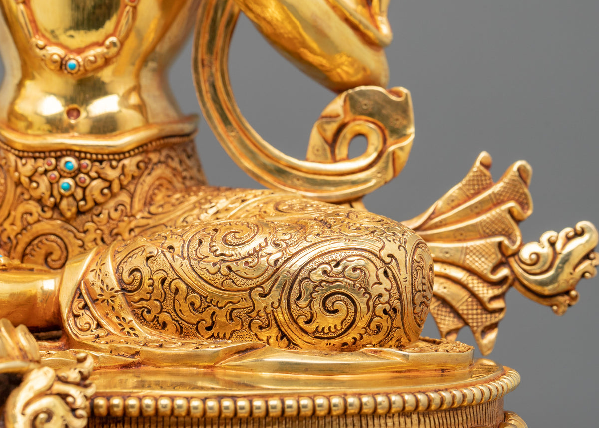 Green Tara Statue: 24K Gold Gilded Buddhist Sculpture