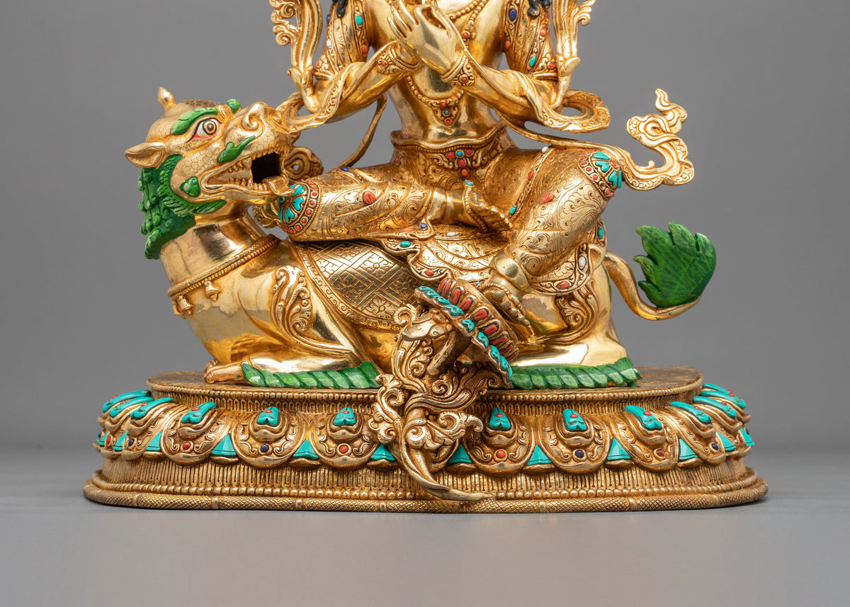 Tikshna Manjushri 24K Gold Gilded Sculpture | Traditional Buddhist Artwork of Sharp Wisdom