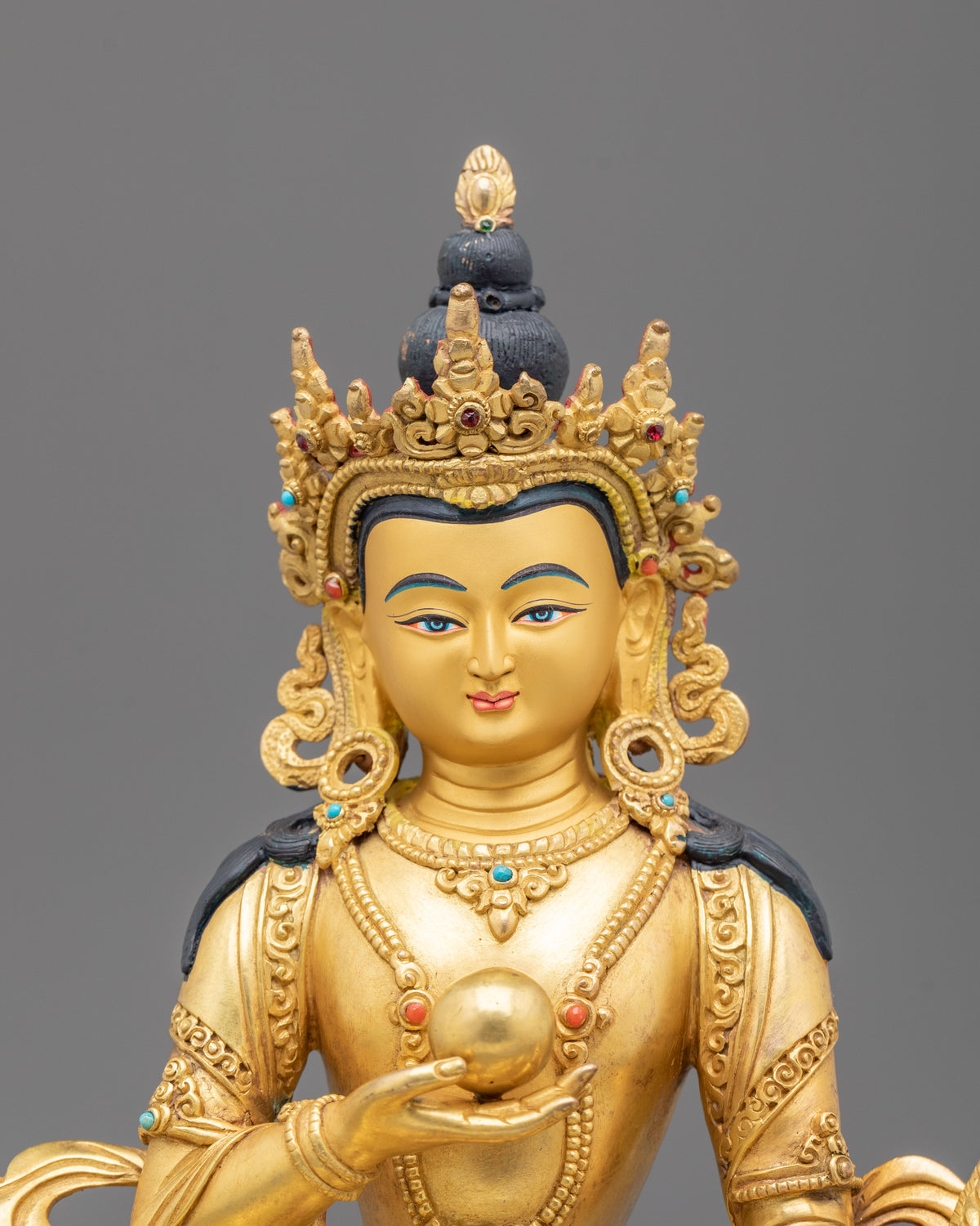 24k Gold Gilded Kshitigarbha Statue | Sacred Copper Figurine