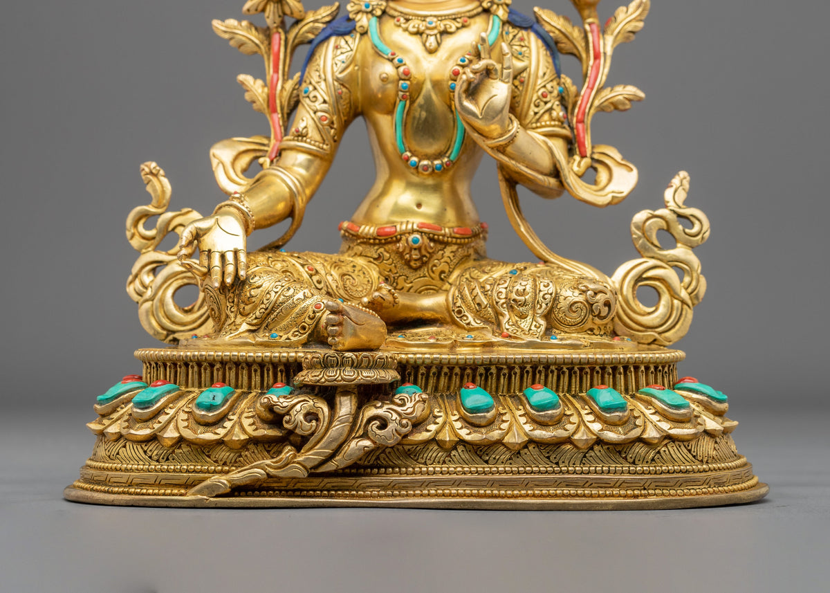 Green Tara Handmade Statue with 24K Fire Gold Gliding