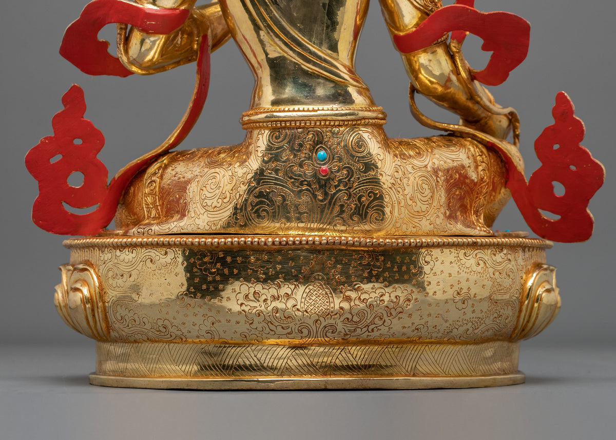 Green Tara 24K Gold Coated Goddess Statue: Deity of Compassion and Liberation