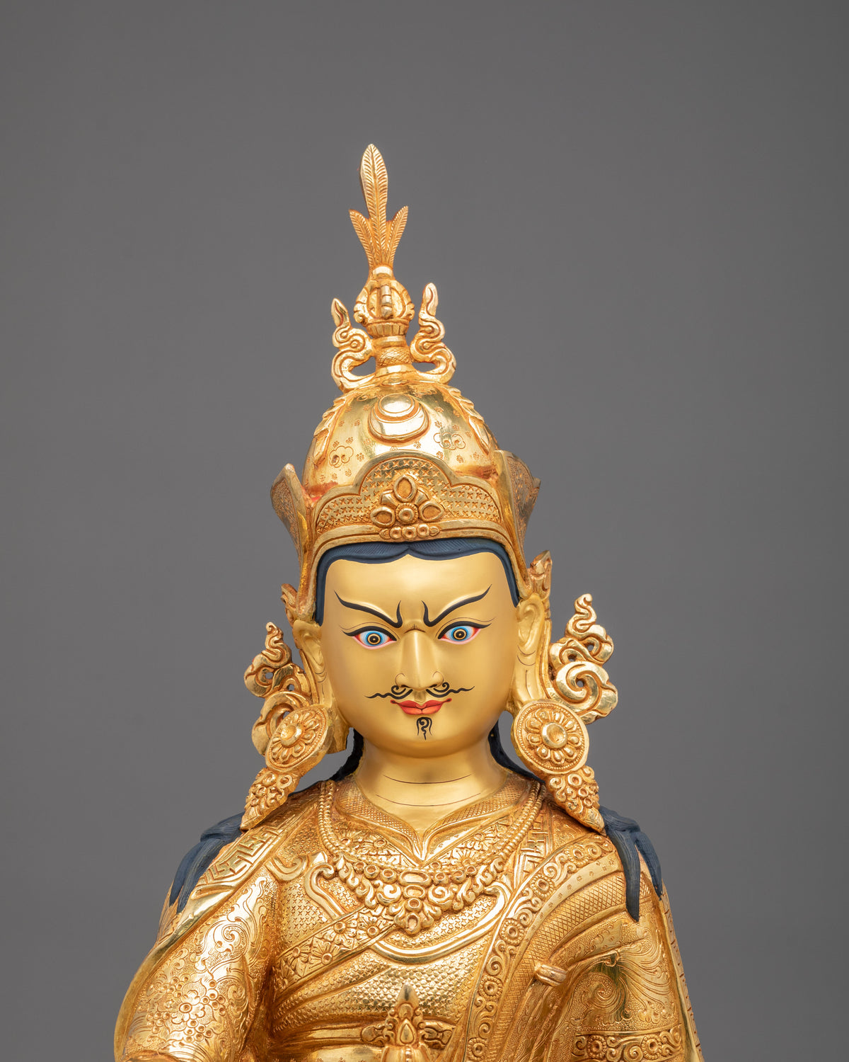 24K Gold Gilded Sacred Sculpture of Guru Rinpoche