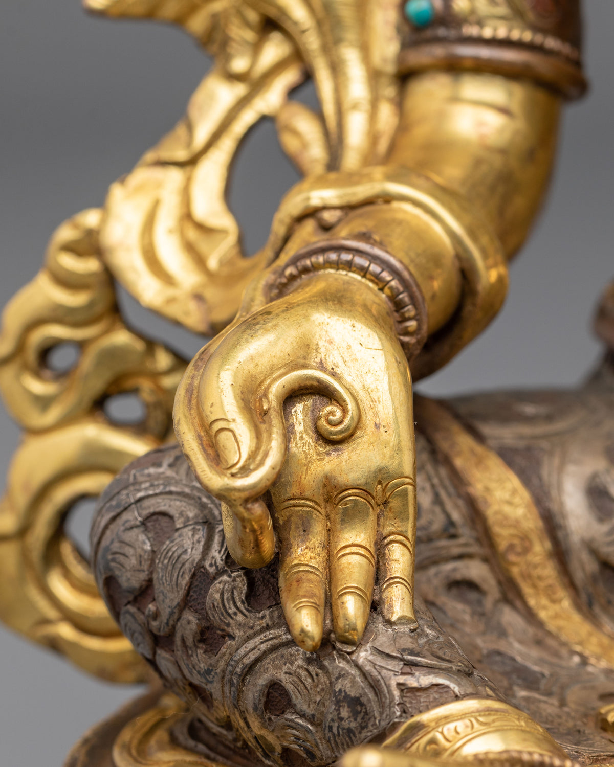 Tibetan Figurine of Goddess Green Tara | 24K Gold Gilded Buddhist Statue