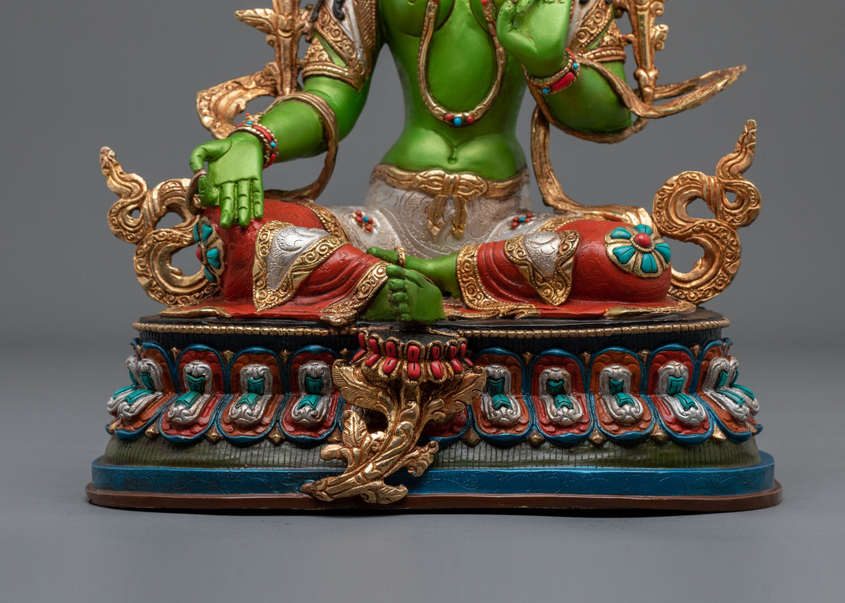 Green Tara Lotus of Liberation Statue | Gold Painted Buddhist Sculpture