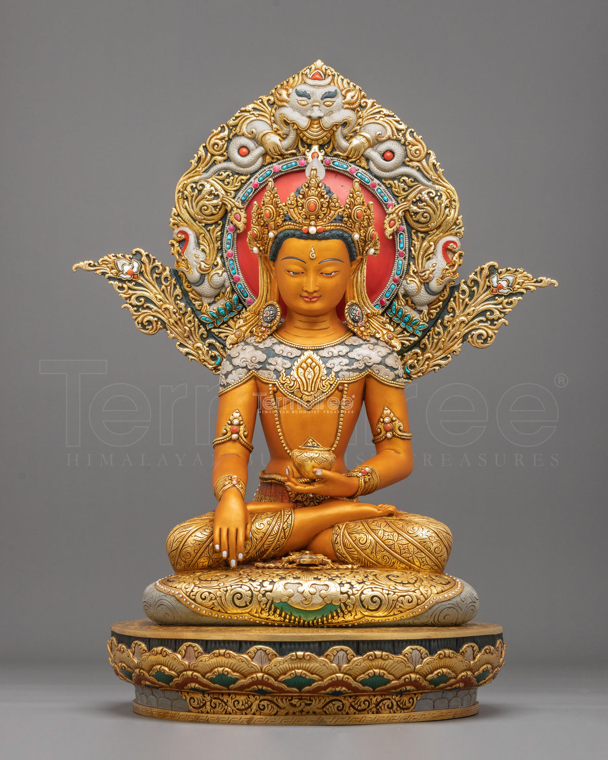 handmade 24k gold glided crown shakyamuni buddha statue
