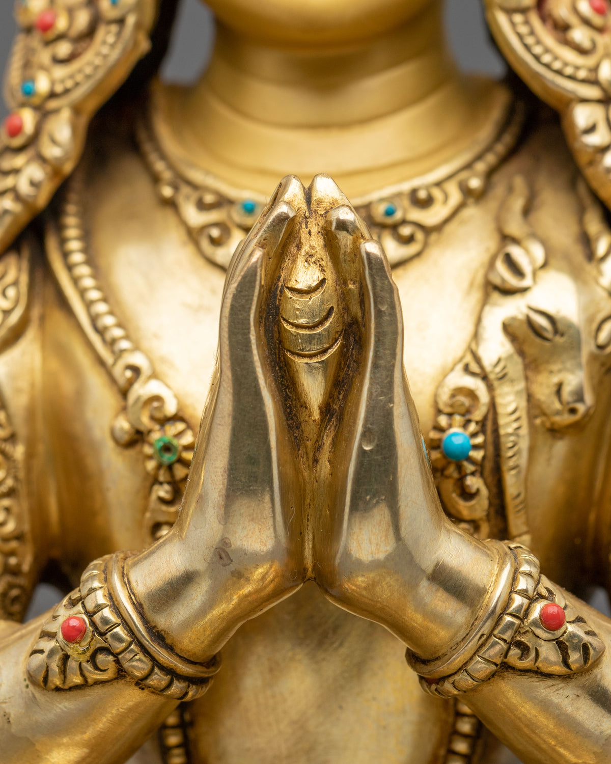Four-Armed Chenrezig 24K Gold Gilded Sculpture | Bodhisattva of Compassion