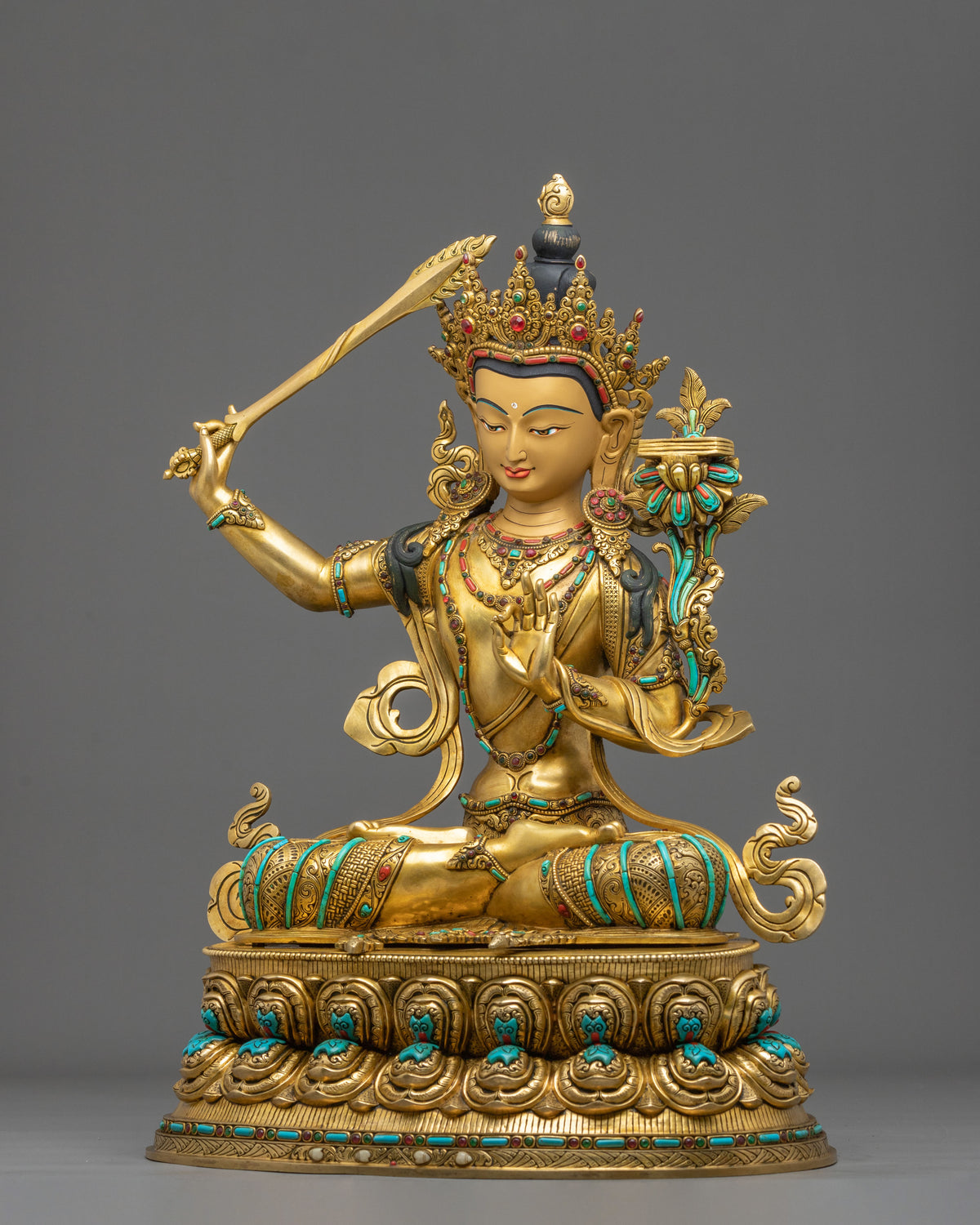 Buddhist Deity Manjushri Sculpture for Altar | Buddhist Artwork for Meditation