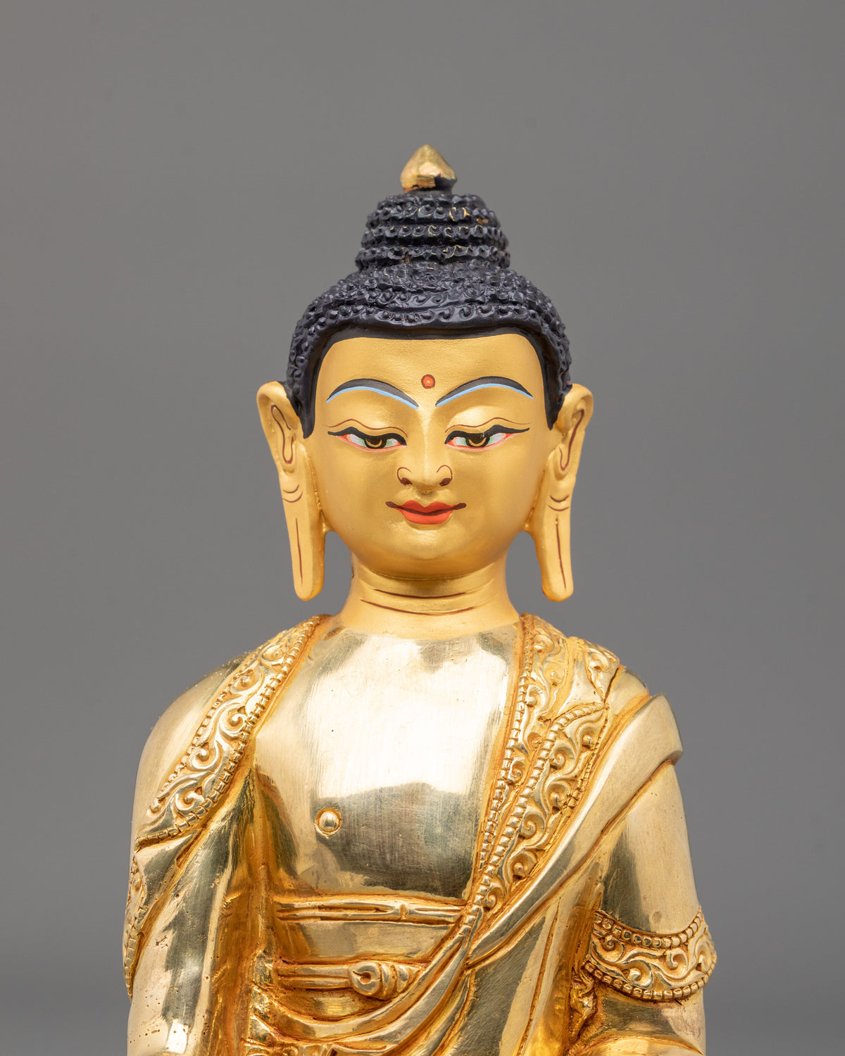 24K Gold-Coated Shakyamuni Buddha Copper Sculpture