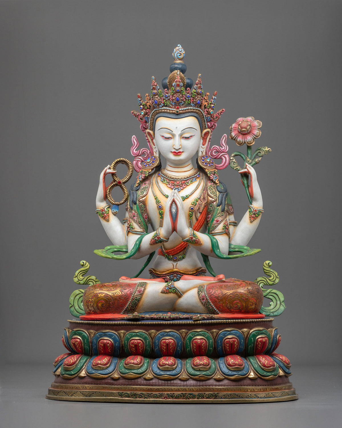 Chenrezig 24K Gold Coated Copper Figurine | Buddhist Shrine