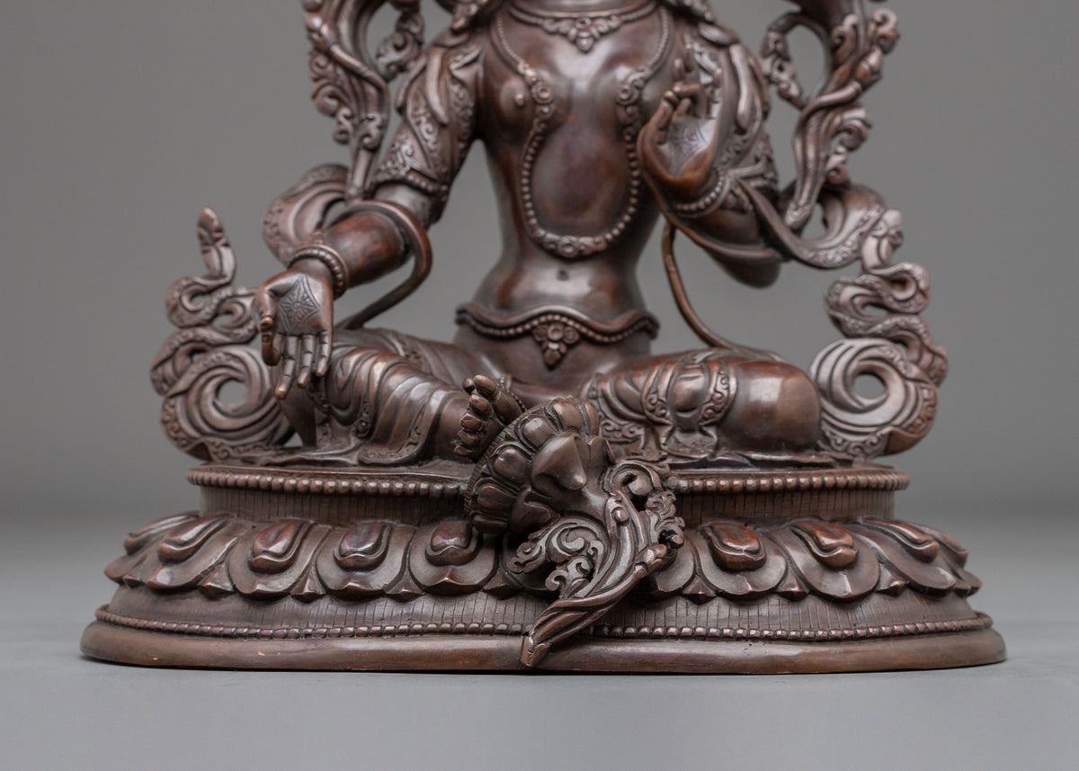Green Tara Oxidized Figurine for Altar | Buddhist Deity of Compassion