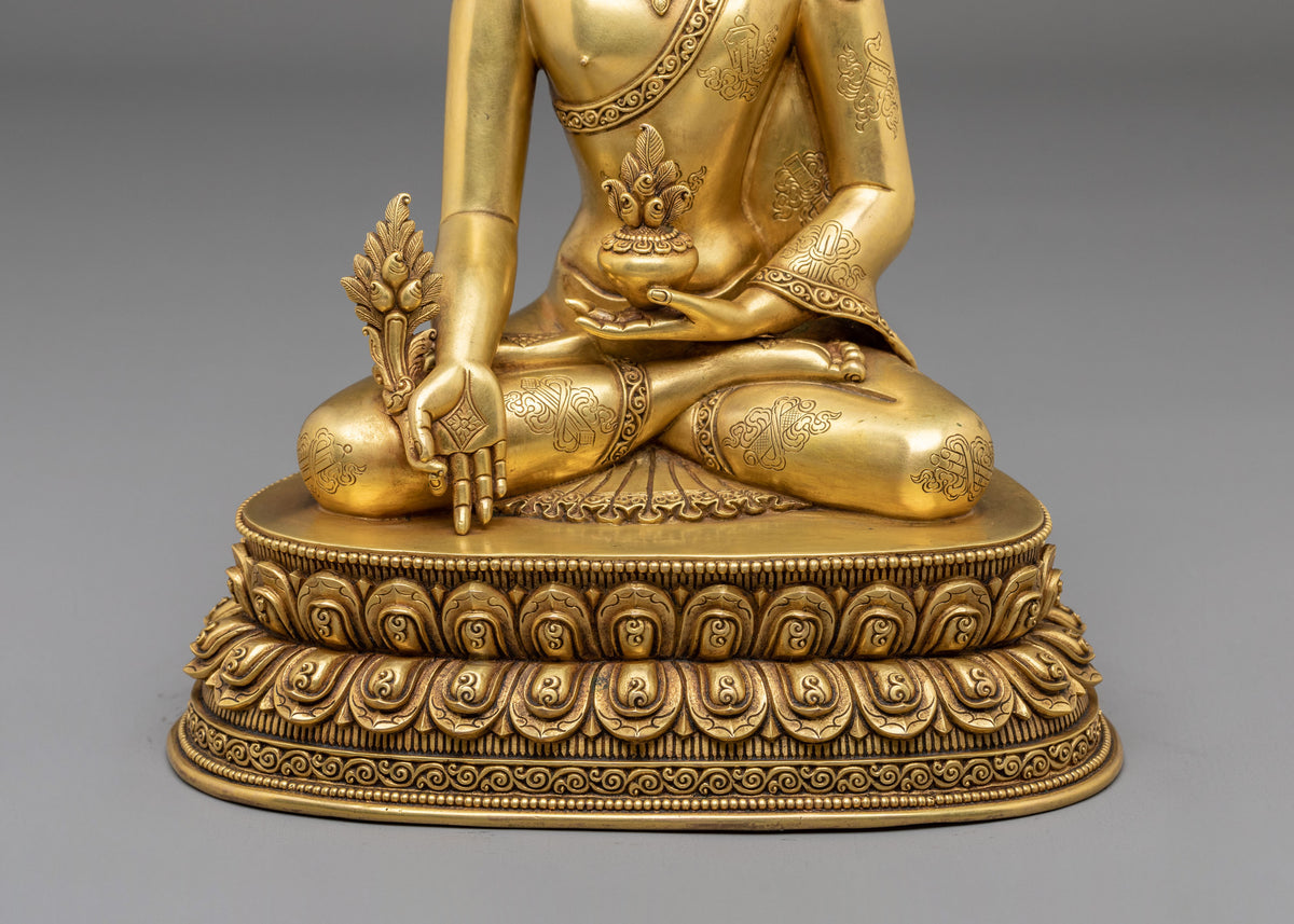 Medicine Buddha Healing Nectar Sculpture | 24K Gold Gilded Buddhist Artwork