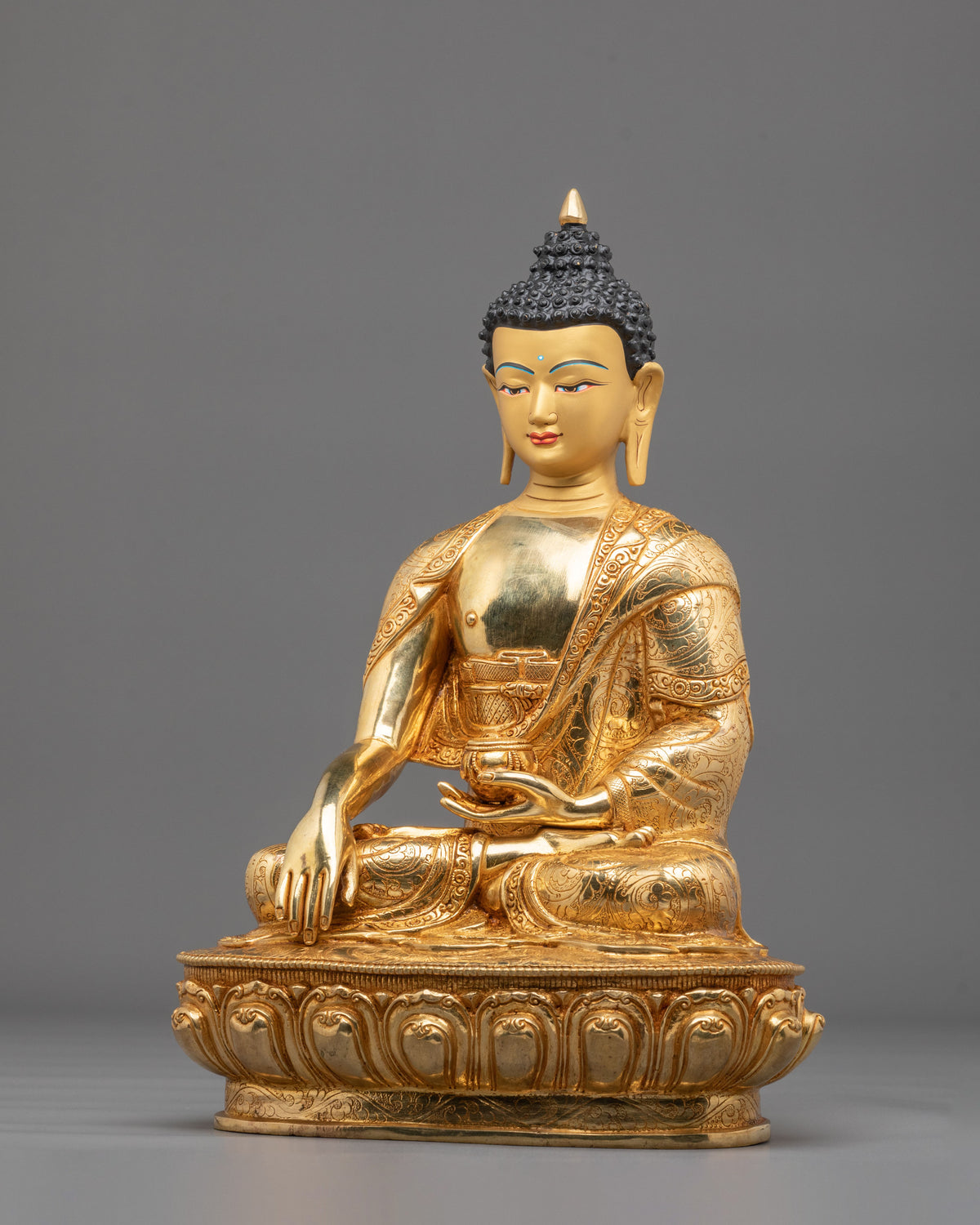Traditional Copper Statue of Shakyamuni Buddha | 24K Gold Gilded Sculpture