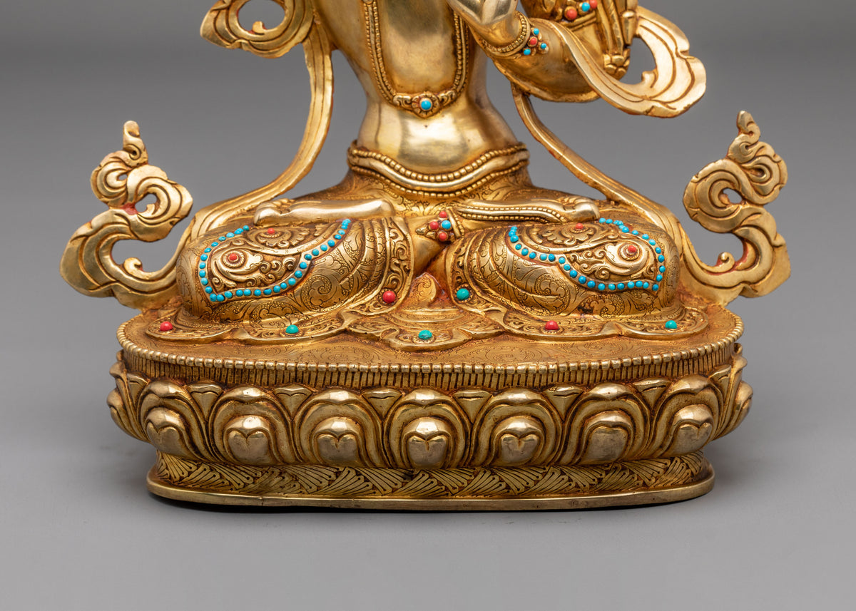 Manjushri Buddhist Golden Handmade Statue | Sacred Meditation Altar