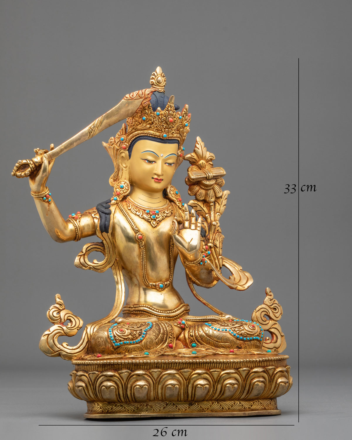 Manjushri Buddhist Golden Handmade Statue | Sacred Meditation Altar