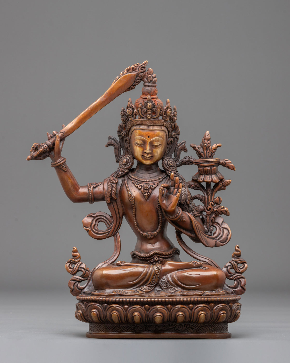 Manjushri Sacred Statue | Oxidized Copper Bodhisattva of Wisdom