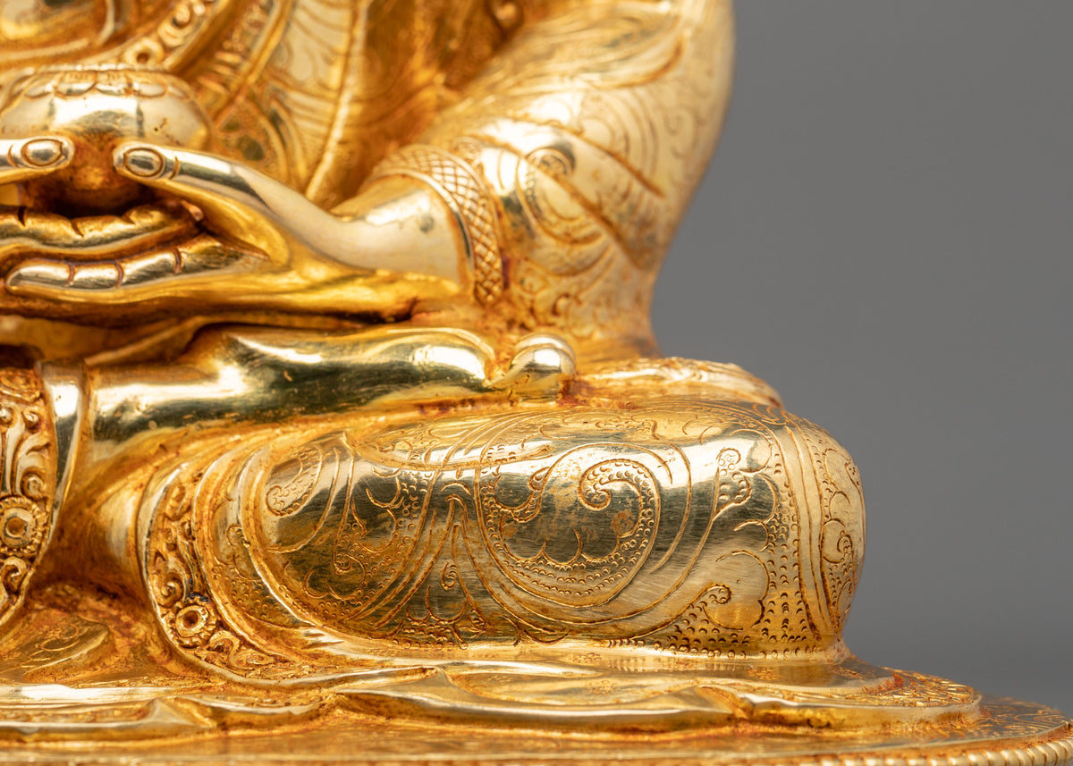 Amitabha Buddha Hand Carved Sculpture: 24K Gold Gilded Serenity