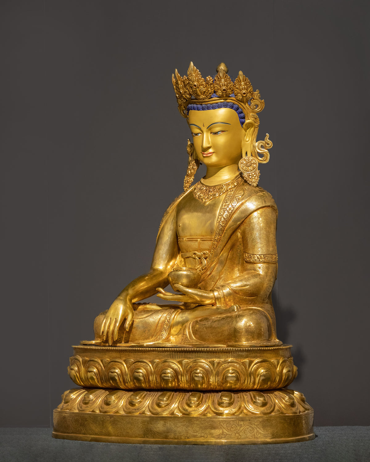 Crown Shakyamuni Buddha 24K Gold Coated Sculpture