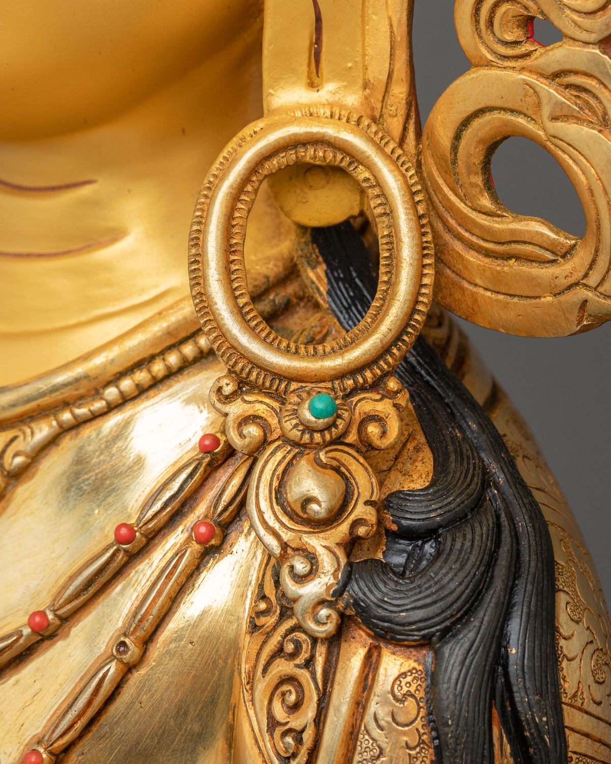 Amitayus Buddha Statue | Gemstones Adorned Golden Copper Sculpture