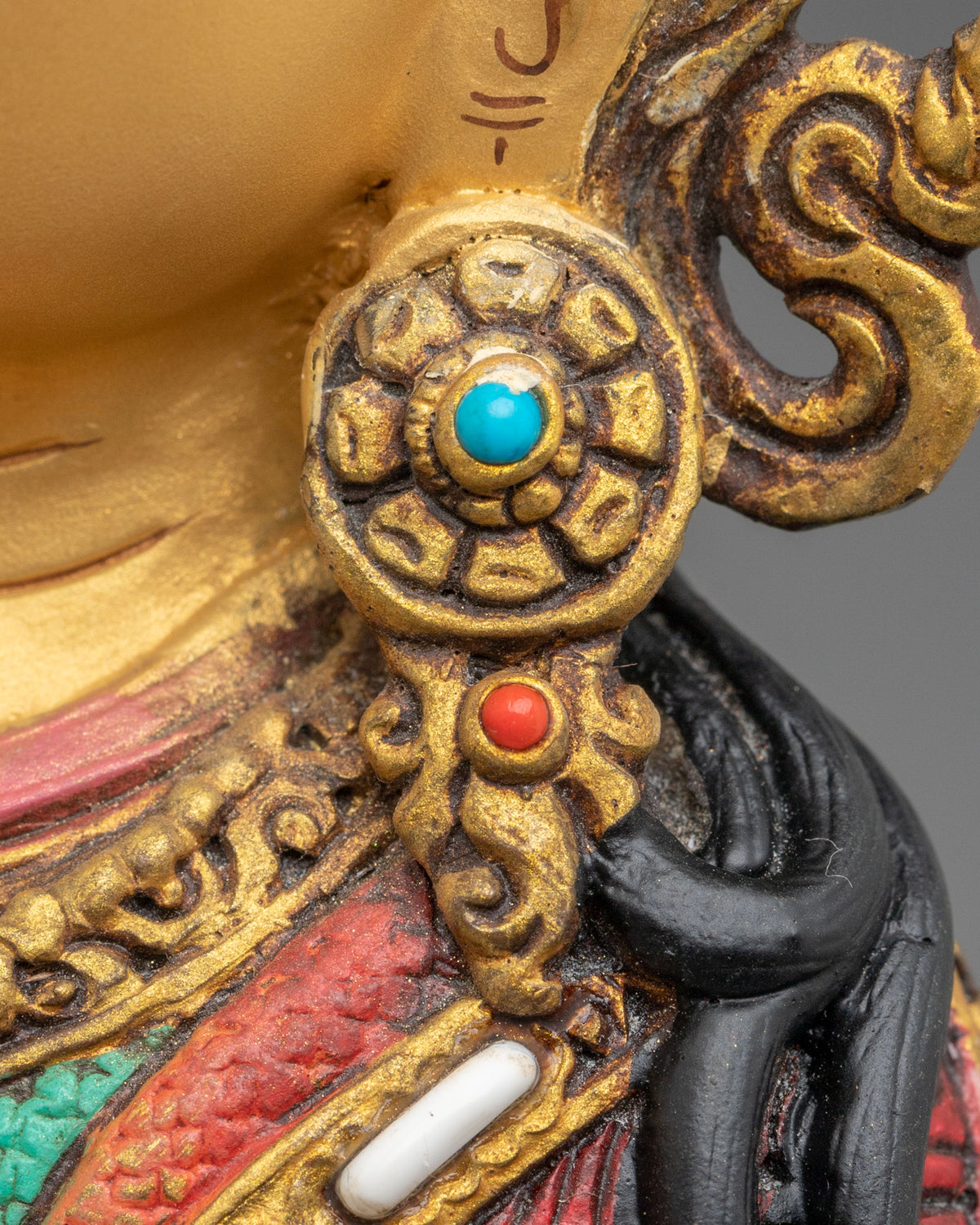 Handmade Tibetan Statue of Guru Rinpoche Sculpture: 24K Gold Gilded