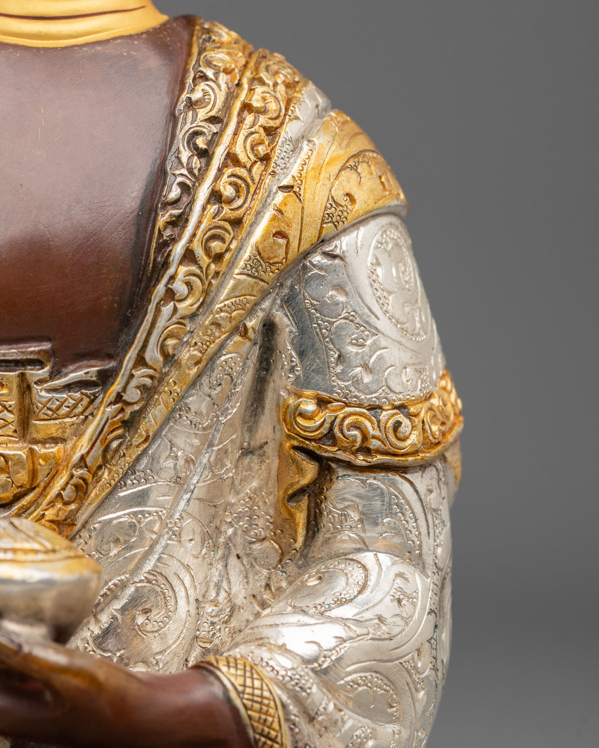 Shakyamuni Buddha Oxidized Statue with Silver Plating