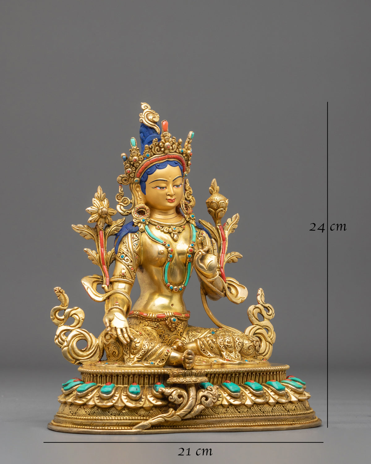Green Tara Handmade Statue with 24K Fire Gold Gliding