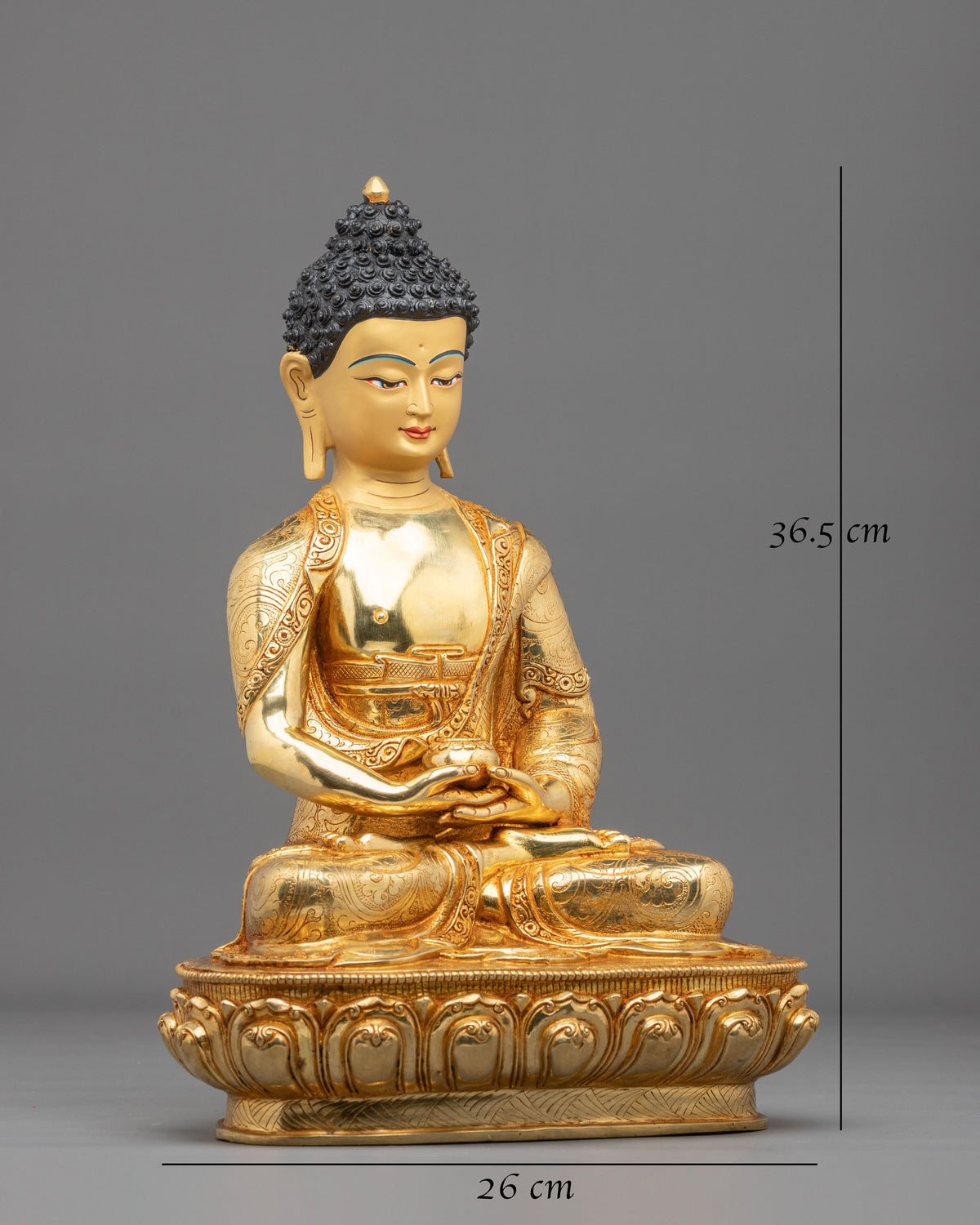 Amitabha Buddha Hand Carved Sculpture: 24K Gold Gilded Serenity