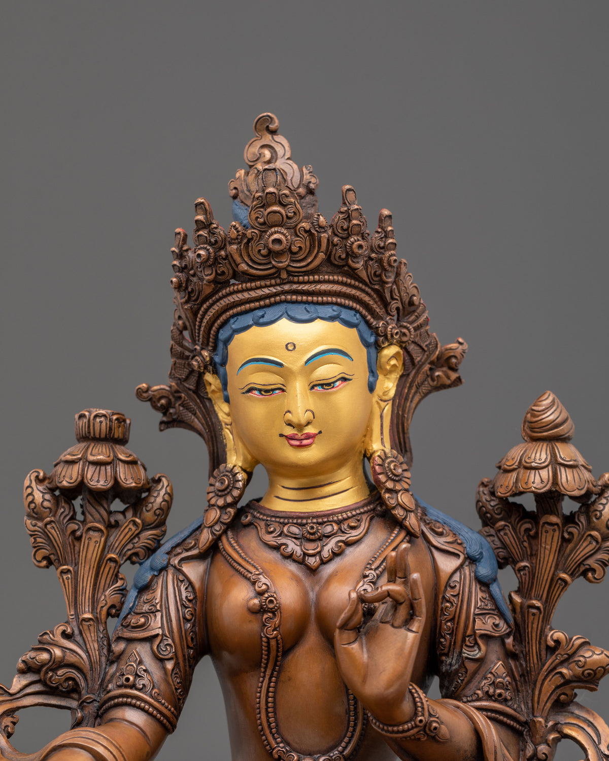 Green Tara Sculpture | Handcrafted Gemstones Adorned Figurine