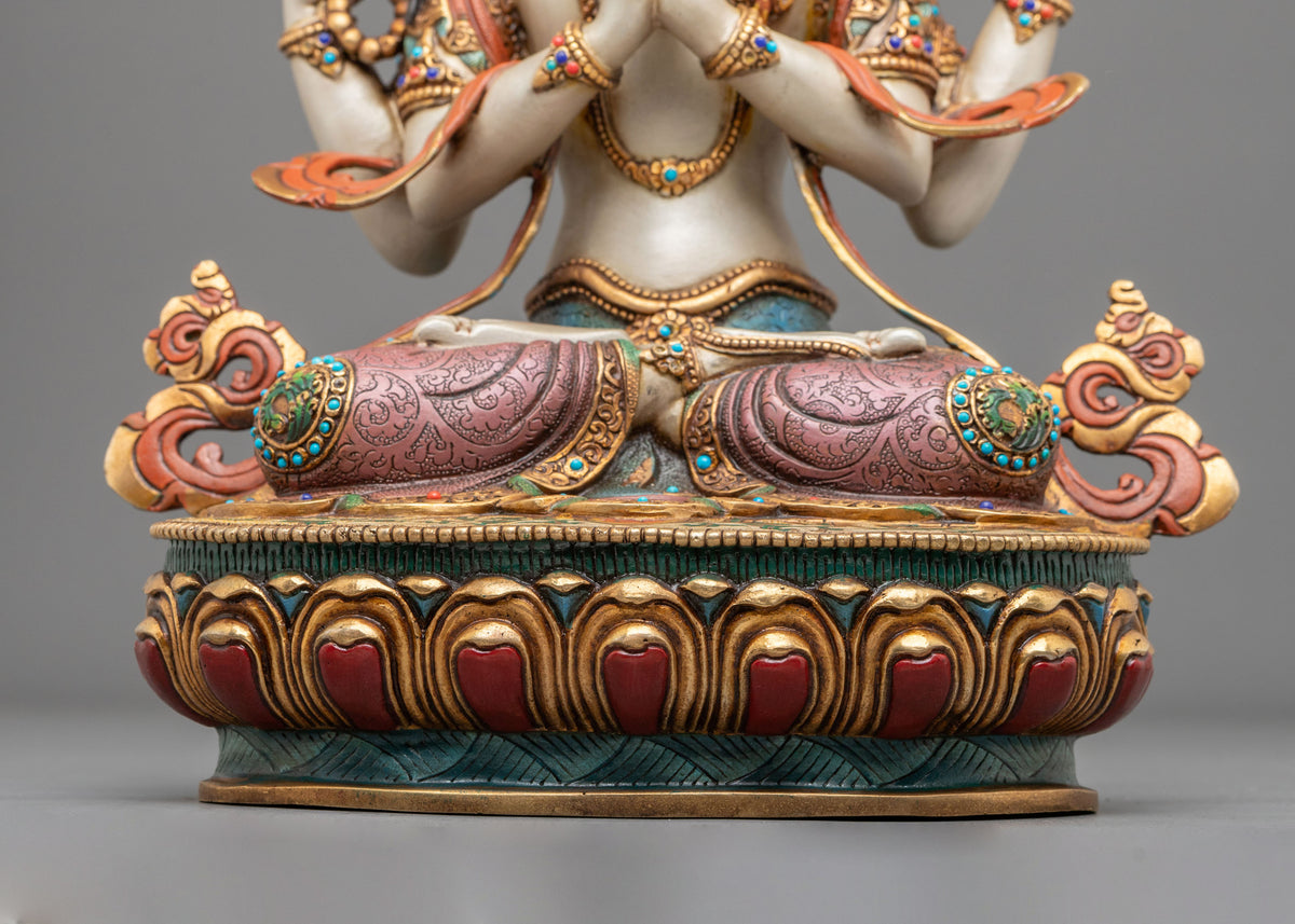 Four Armed Chenrezig Traditional Sculpture: Bodhisattva of Great Compassion