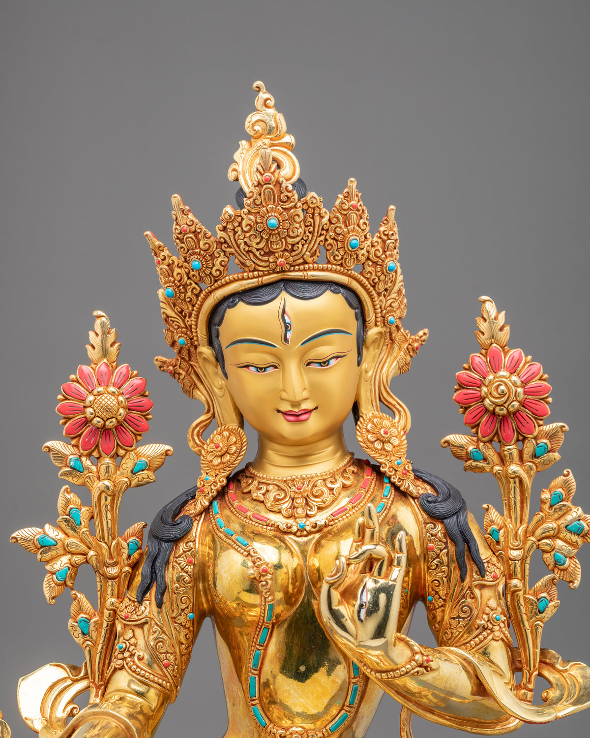 White Tara Fire Gold Coated Statue | Buddhist Shrine