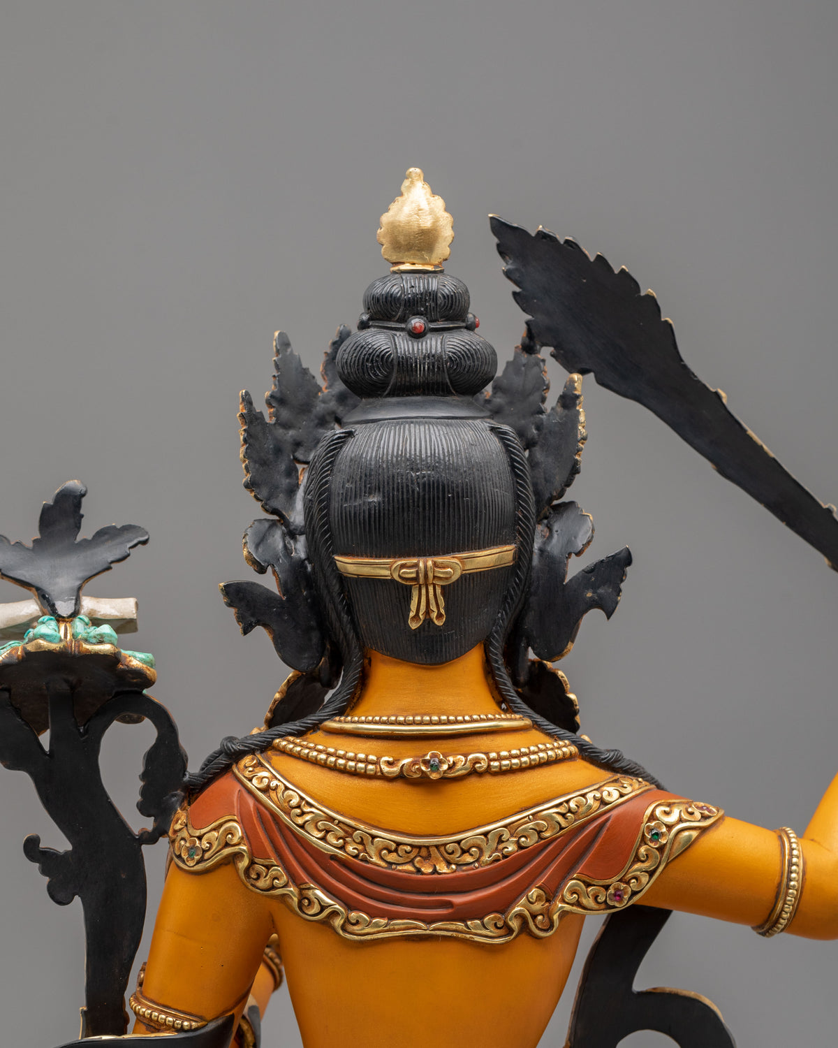 Manjushri Wisdom Sculpture | Copper Statue with Gemstone Details