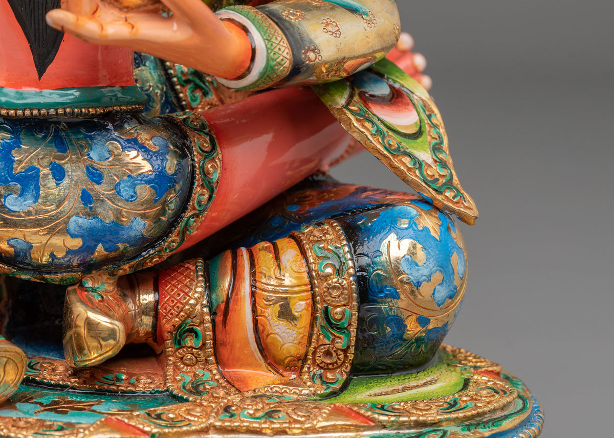 Guru Rinpoche Sculpture with Consort | Buddhist Handmade Artwork