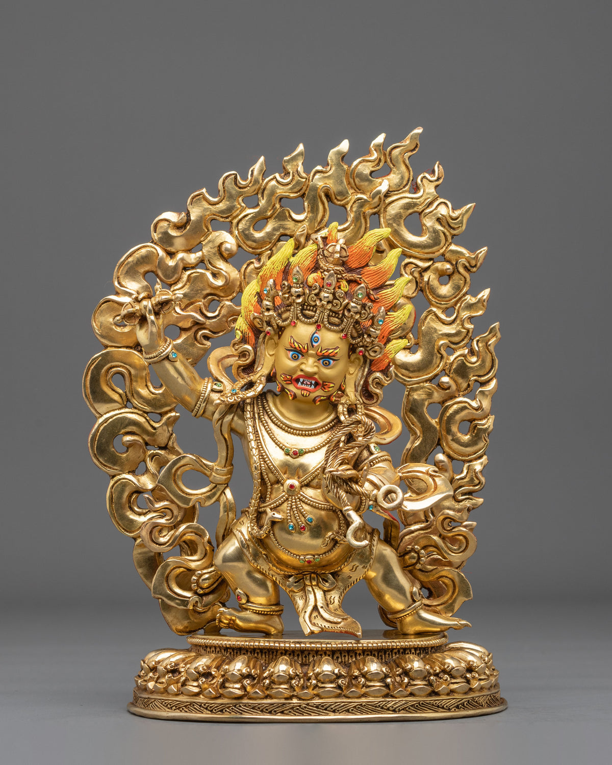 Vajrapani 24K Gold Gilded Sculpture: Wrathful Protector and Holder of the Vajra