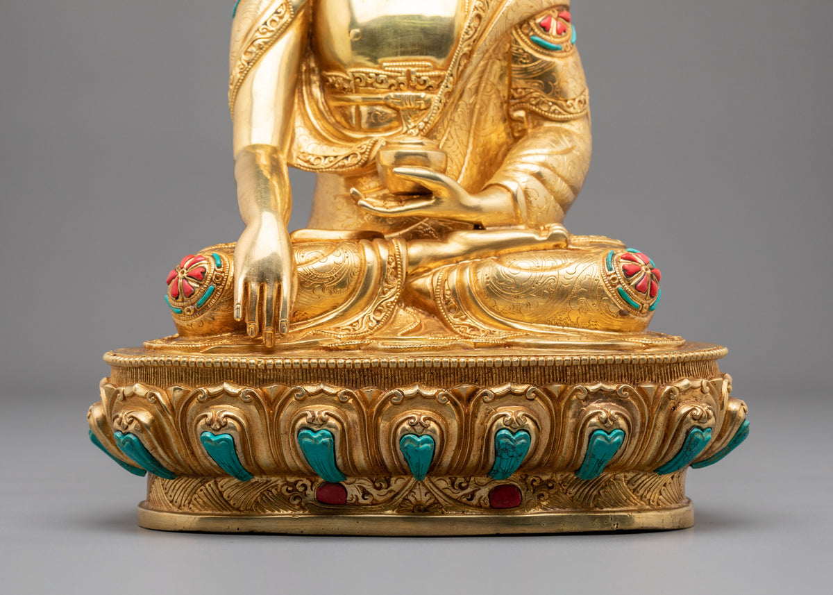 Historical Buddha Shakyamuni Hand Carved Sculpture in 24K Gold