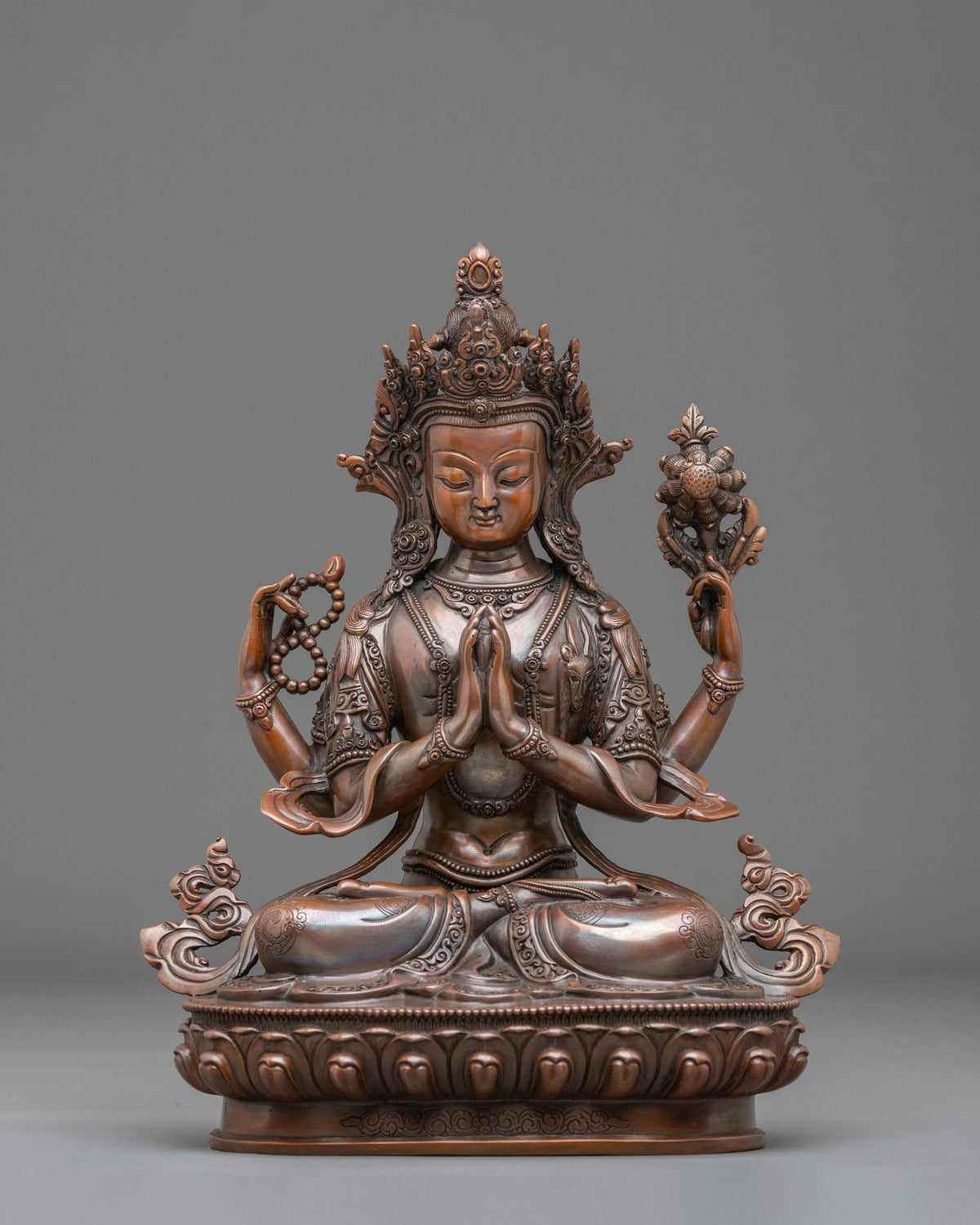 Chenrezig Handcrafted Statue in Oxidized Copper
