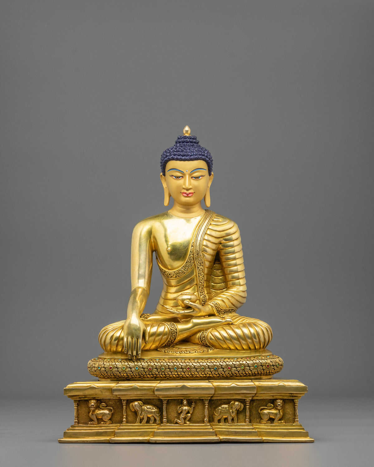 Shakyamuni Buddha 24K Gold Gilded Traditional Sculpture | Himalayan Sacred Altar Decor