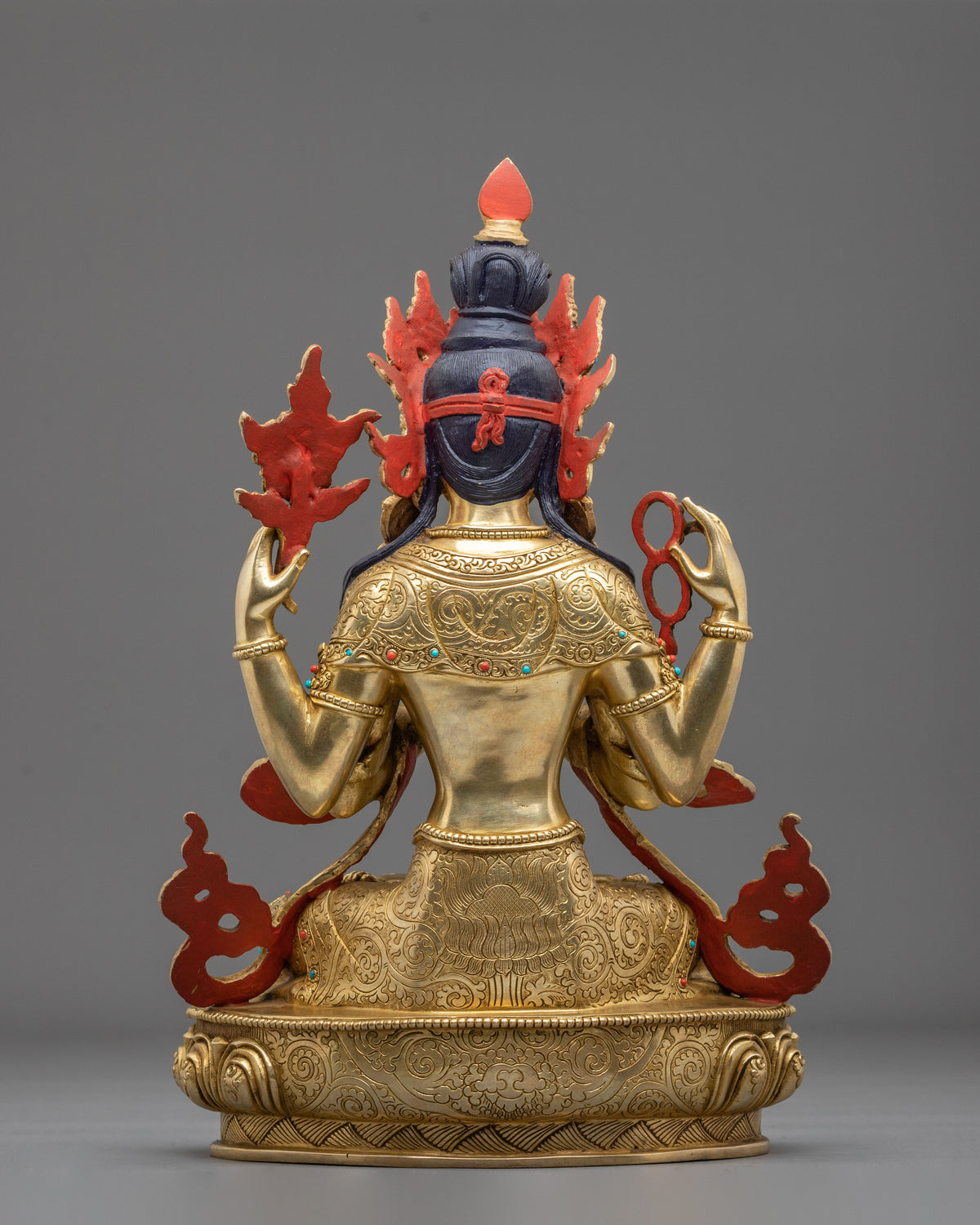 Four-Armed Chenrezig 24K Gold Gilded Sculpture | Bodhisattva of Compassion