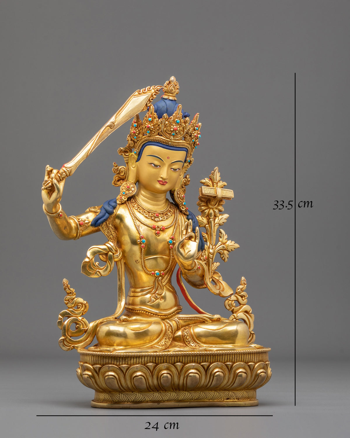 Manjushri Buddhist Wisdom Statue | 24K Gold Gilded Sculpture