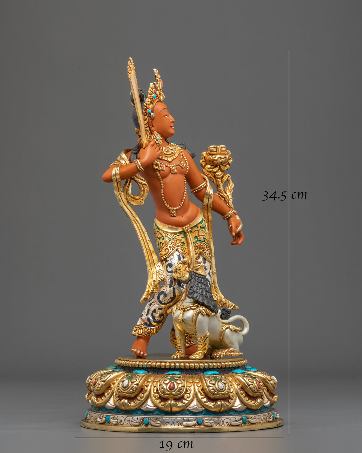 Manjushri Hand Carved Sacred Sculpture with 24K Gold Gilding